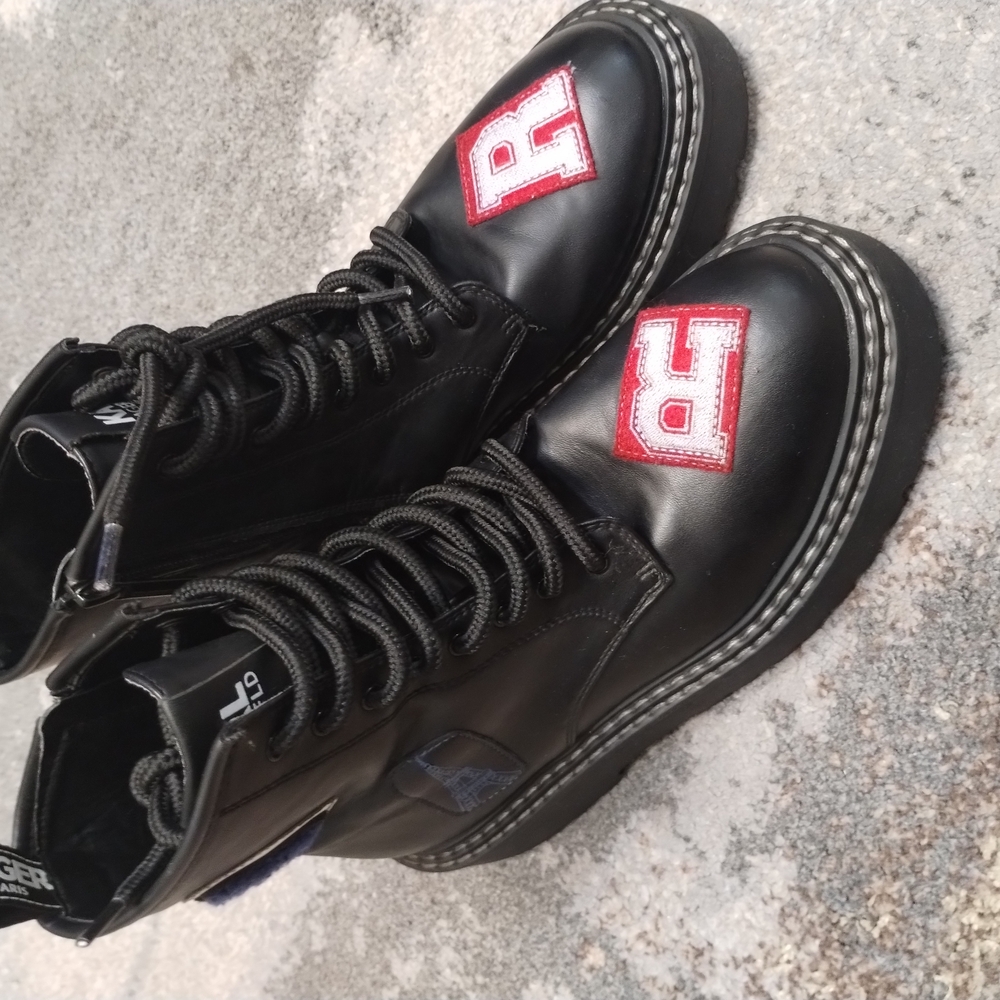 Black Leather Boots with Red Accents